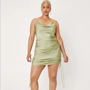 Nasty Gal Ruched Satin Cowl Mini Dress Plus Size